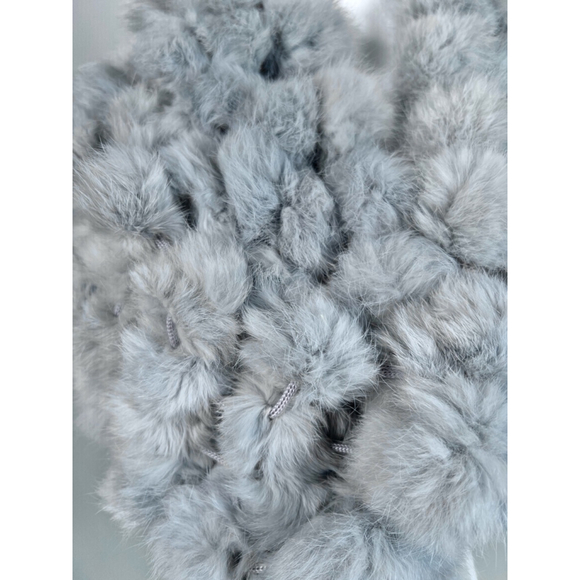 Women's Gray Genuine Fur Pom-Pom Scarf Wrap - Picture 7 of 9